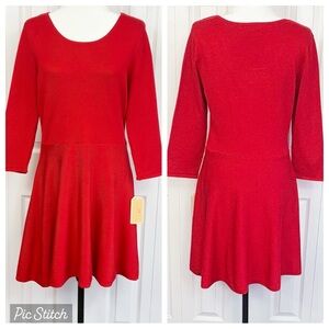 NWT Copper Key Red Knit 3/4 Sleeve Fit & Flare Sweater Dress Junior XL